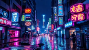 Cyberpunk City Neon Hanzi Massage Sign